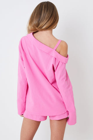 Pink Cold Shoulder Asymmetric Shirt