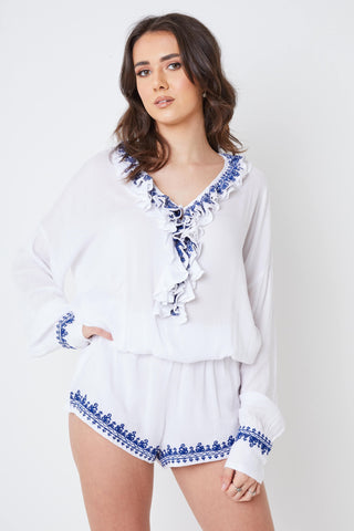 Blue Contrast Ruffle Playsuit