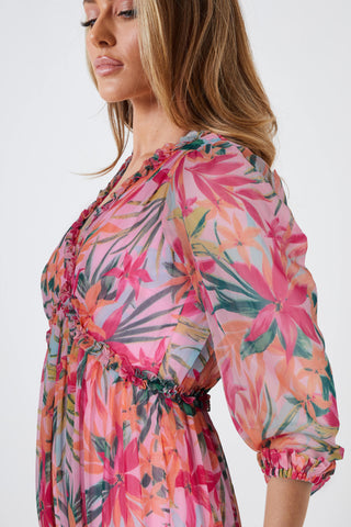 Floral Print Empire Waist Midi Dress
