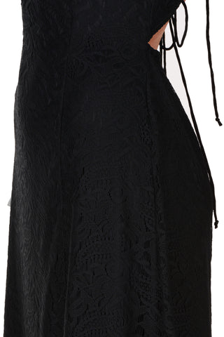 Lace Puff Sleeve Open Back Midi Dress