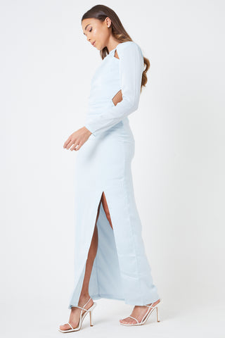 Split Leg Shoulder Pad Maxi Dress - Blue