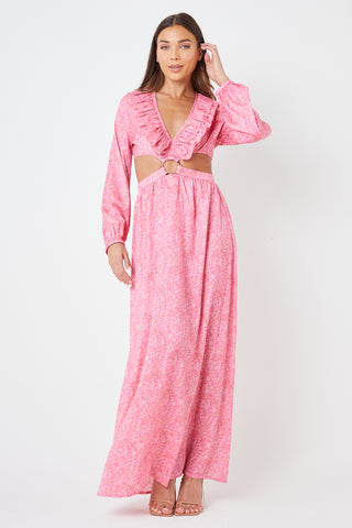 Pink Printed Plunge Maxi Dress - Creea The Label