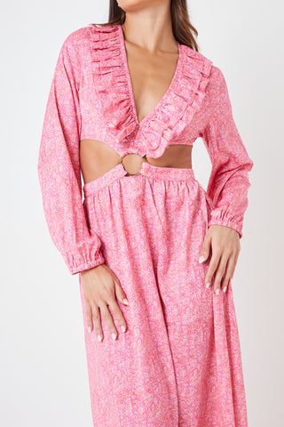 Pink Printed Plunge Maxi Dress - Creea The Label