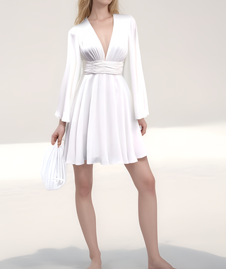 Bell Sleeve Plunge Neck Dress