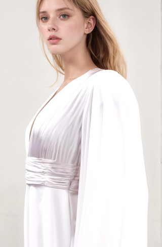 Bell Sleeve Plunge Neck Dress