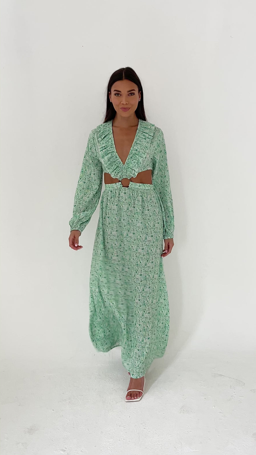 Green Printed Plunge Maxi Dress- Creea The laber